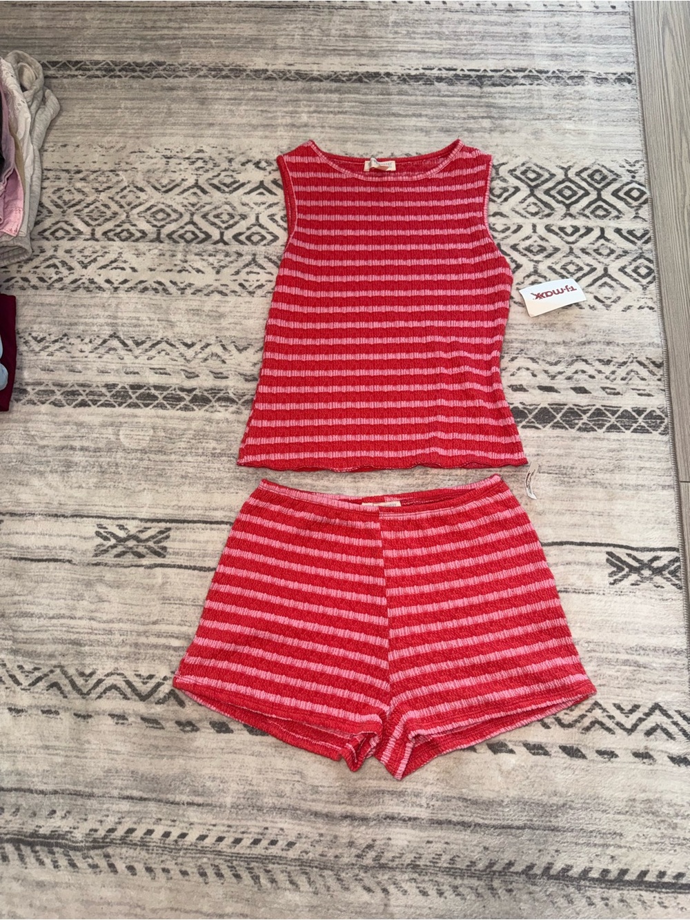 Striped Knit Tank & Short Set - Red/Pink
